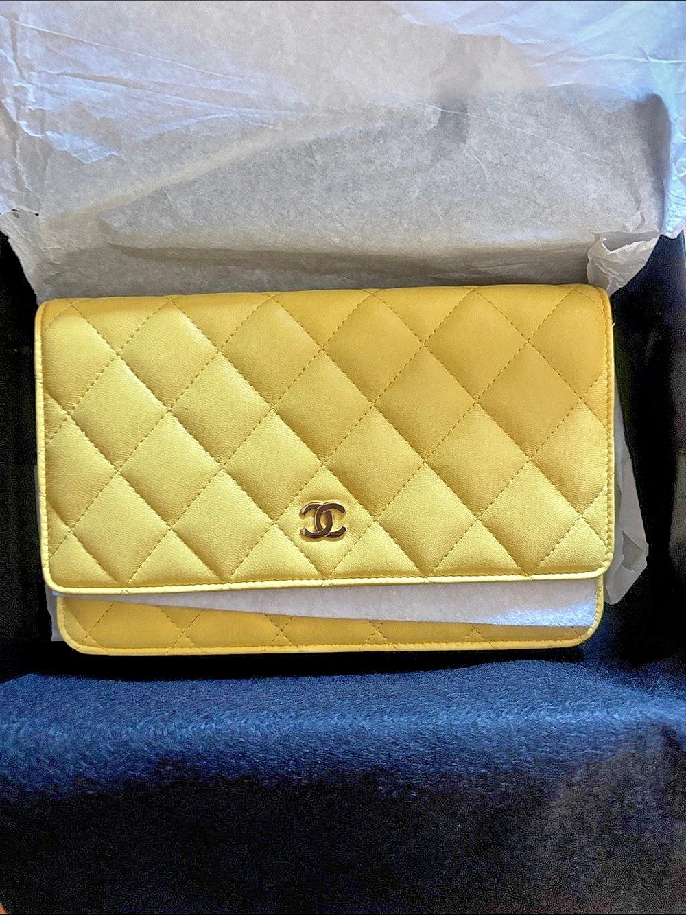 Chanel Wallet on Chain WOC Quilted Caviar Yellow
